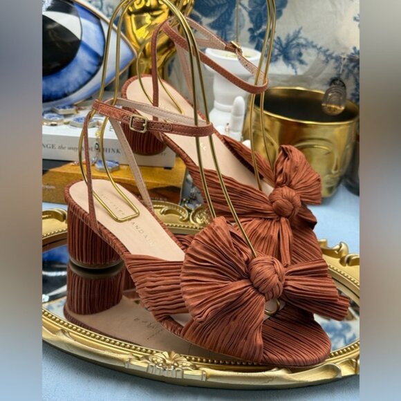 🆕 LOEFFLER RANDALL 🧿 NWOT Dahlia Terracotta Pleated Bow Mid Heel, Sz 7 - Picture 8 of 15